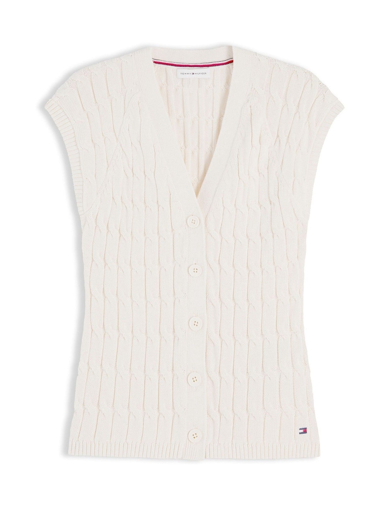 Tommy Hilfiger Cream Cable Knit Slim Cap Sleeve Cardigan - Image 5 of 5 Tommy Hilfiger Cream Cable Knit Slim Cap Sleeve Cardigan - Image 5 of 5