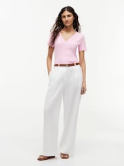 Tommy Hilfiger Pink Flag Embroidery Slim V-Neck T-Shirt - Image 3 of 5