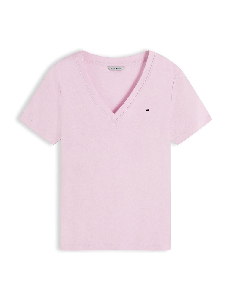Tommy Hilfiger Pink Flag Embroidery Slim V-Neck T-Shirt - Image 5 of 5 Tommy Hilfiger Pink Flag Embroidery Slim V-Neck T-Shirt - Image 5 of 5