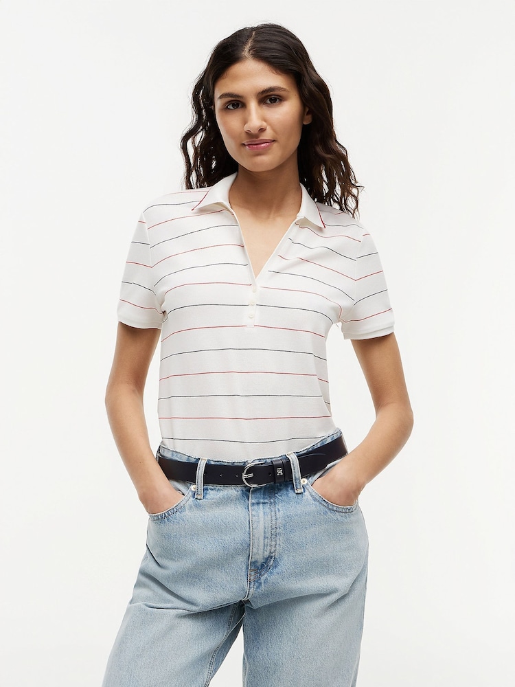 Tommy Hilfiger White Regular Fit Pique Henley Polo Shirt - Image 1 of 6 Tommy Hilfiger White Regular Fit Pique Henley Polo Shirt - Image 1 of 6