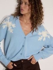 Apricot Blue Floral Applique Cardigan - Image 1 of 4