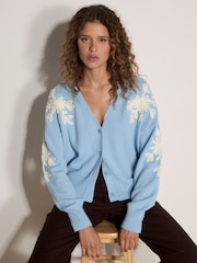 Apricot Blue Floral Applique Cardigan - Image 4 of 4
