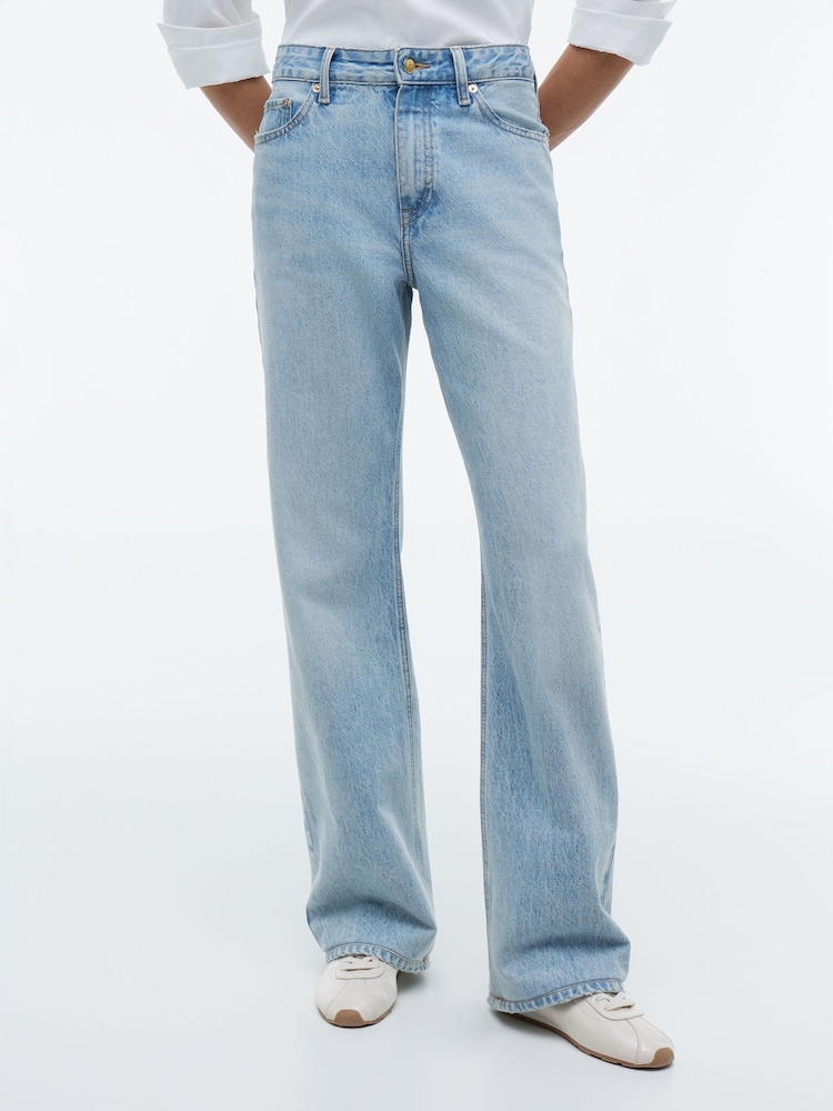Tommy Hilfiger Blue Gold-Tone Button Mid Rise Loose Straight Jeans - Image 1 of 5 Tommy Hilfiger Blue Gold-Tone Button Mid Rise Loose Straight Jeans - Image 1 of 5