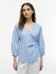 Tommy Hilfiger Blue Relaxed Fit Pure Linen Wrap Blouse - Image 1 of 5