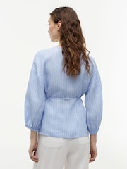 Tommy Hilfiger Blue Relaxed Fit Pure Linen Wrap Blouse - Image 3 of 5