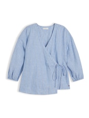 Tommy Hilfiger Blue Relaxed Fit Pure Linen Wrap Blouse - Image 5 of 5