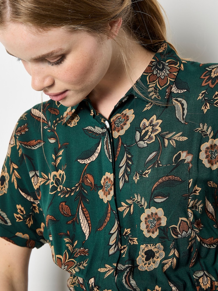 Apricot Green Sarasa Floral Shirt Midi Dress - Image 2 of 4 Apricot Green Sarasa Floral Shirt Midi Dress - Image 2 of 4