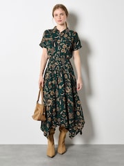 Apricot Green Sarasa Floral Shirt Midi Dress - Image 4 of 4