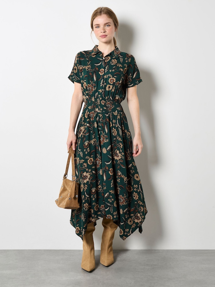 Apricot Green Sarasa Floral Shirt Midi Dress - Image 4 of 4 Apricot Green Sarasa Floral Shirt Midi Dress - Image 4 of 4