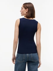 Tommy Hilfiger Blue Gold-Tone Button Ribbed Tank Top - Image 2 of 5