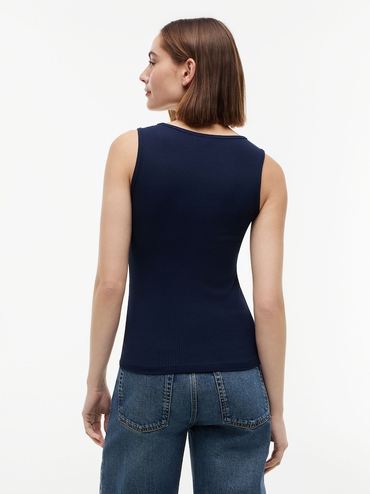Tommy Hilfiger Blue Gold-Tone Button Ribbed Tank Top - Image 2 of 5