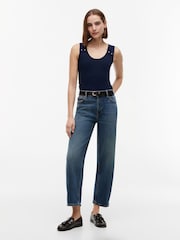 Tommy Hilfiger Blue Gold-Tone Button Ribbed Tank Top - Image 3 of 5