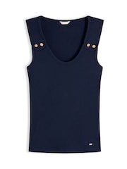 Tommy Hilfiger Blue Gold-Tone Button Ribbed Tank Top - Image 5 of 5
