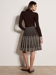 Apricot Ribbed Knit Polka Dot Midi Dress - Imaginea 3 din 4