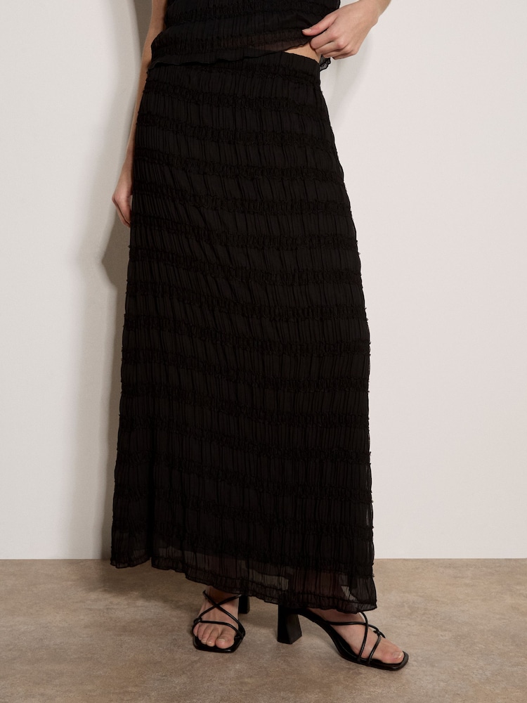 Apricot Black Ruched Chiffon Maxi Skirt - Image 1 of 5