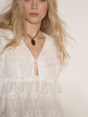 Apricot White Floral Embroidered Cotton Crop Blouse - Image 3 of 4