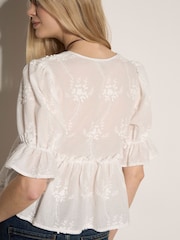 Apricot White Floral Embroidered Cotton Crop Blouse - Image 4 of 4