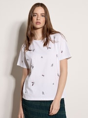 Apricot White Floral Embroidered Cotton T-Shirt - Image 1 of 4