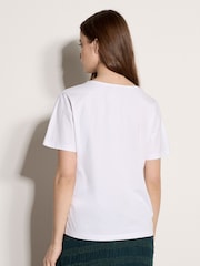 Apricot White Floral Embroidered Cotton T-Shirt - Image 3 of 4