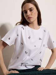 Apricot White Floral Embroidered Cotton T-Shirt - Image 4 of 4