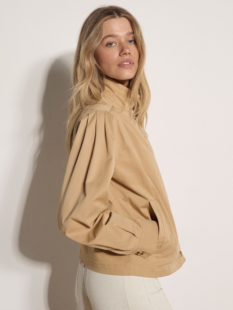 Apricot Cotton Funnel Neck Jacket - Imaginea 1 din 5