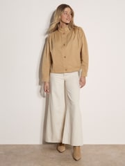 Apricot Cotton Funnel Neck Jacket - Imaginea 2 din 5