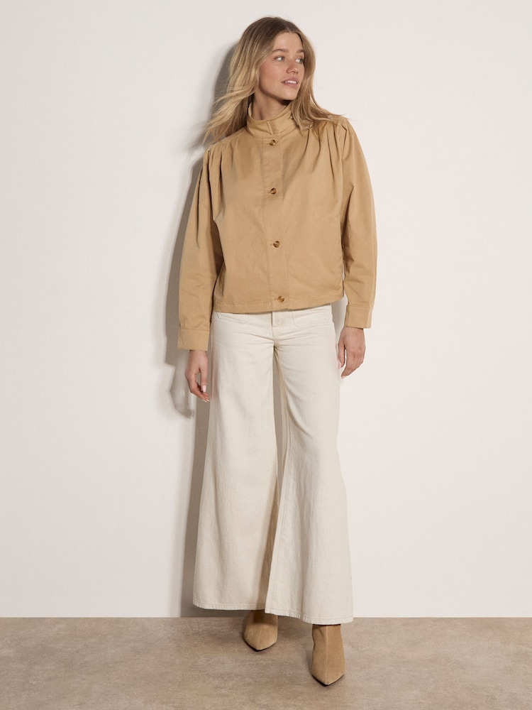Apricot Cotton Funnel Neck Jacket - Imaginea 2 din 5