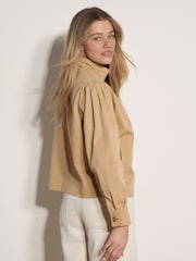 Apricot Cotton Funnel Neck Jacket - Imaginea 4 din 5