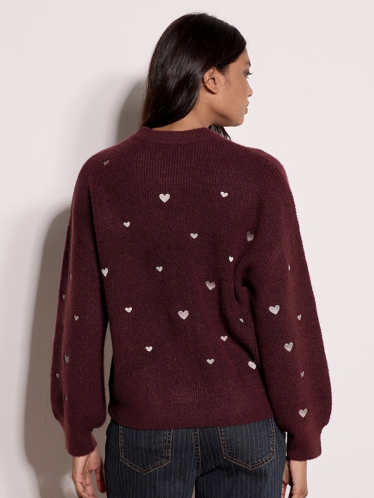 Apricot Purple Embroidered Heart Jumper - Image 4 of 4 Apricot Purple Embroidered Heart Jumper - Image 4 of 4