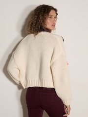 Apricot Cream Chunky Knit Butterfly Applique Cardigan - Image 4 of 4