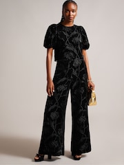 Ted Baker Bettiat Velvet Wide Leg Black Trousers - Image 3 of 6