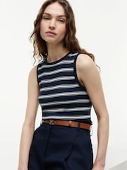 Tommy Hilfiger Navy Blue Stripe Slim Crew Neck Tank Top - Image 4 of 5