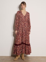 Apricot Red Paisley Floral Maxi Dress - Image 1 of 4