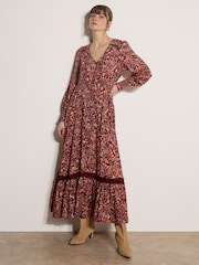 Apricot Red Paisley Floral Maxi Dress - Image 3 of 4