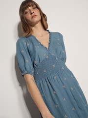 Apricot Blue Floral Embroidered Denim Midi Dress - Image 3 of 4