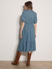 Apricot Blue Floral Embroidered Denim Midi Dress - Image 4 of 4