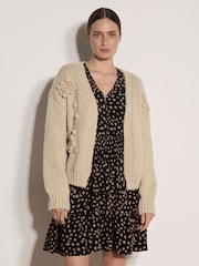 Apricot Natural Rose Applique Chunky Knit Cardigan - Image 2 of 4