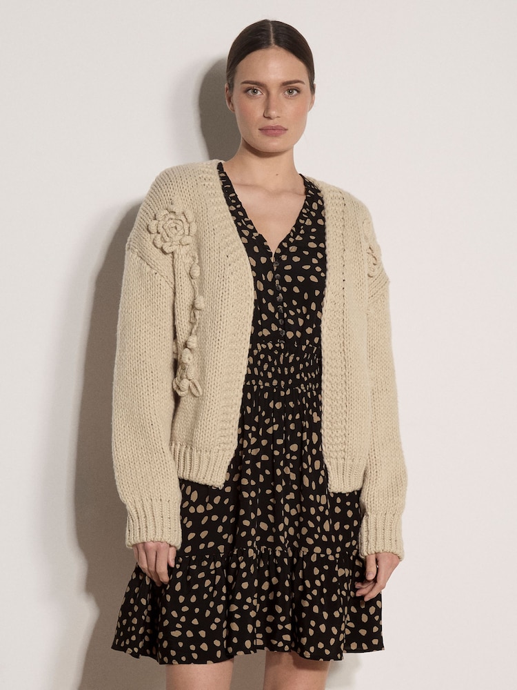 Apricot Natural Rose Applique Chunky Knit Cardigan - Image 2 of 4 Apricot Natural Rose Applique Chunky Knit Cardigan - Image 2 of 4