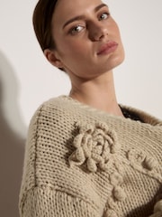 Apricot Natural Rose Applique Chunky Knit Cardigan - Image 4 of 4
