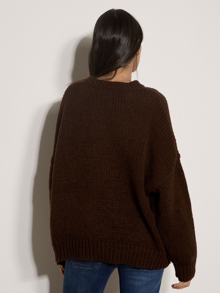 Apricot Brown Chunky Knit Flower Applique Jumper - Image 2 of 5