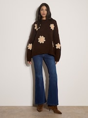 Apricot Brown Chunky Knit Flower Applique Jumper - Image 3 of 5