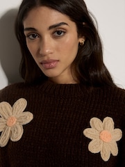 Apricot Brown Chunky Knit Flower Applique Jumper - Image 4 of 5