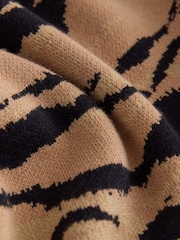 Brown Tiger Print Striped Knit Look Crew Neck Jumper - Image 7 of 8