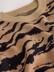 Brown Tiger Print Striped Knit Look Crew Neck Jumper - Image 8 of 8