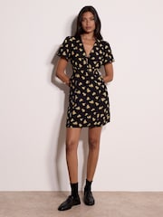 Apricot Black Vintage Floral Mini Tea Dress - Image 1 of 4