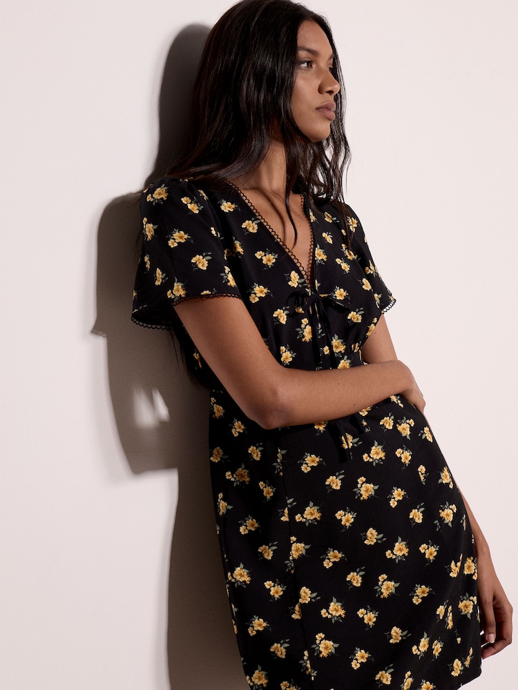 Apricot Black Vintage Floral Mini Tea Dress - Image 2 of 4 Apricot Black Vintage Floral Mini Tea Dress - Image 2 of 4