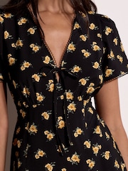 Apricot Black Vintage Floral Mini Tea Dress - Image 3 of 4