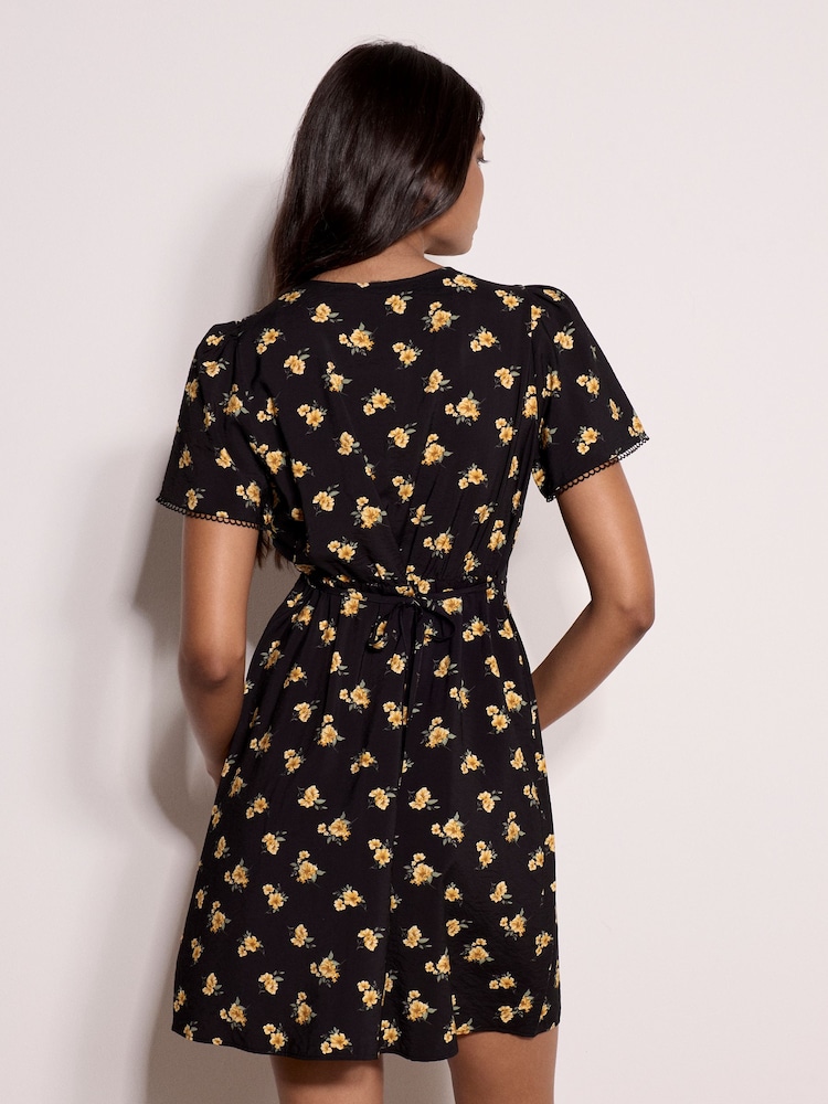 Apricot Black Vintage Floral Mini Tea Dress - Image 4 of 4 Apricot Black Vintage Floral Mini Tea Dress - Image 4 of 4