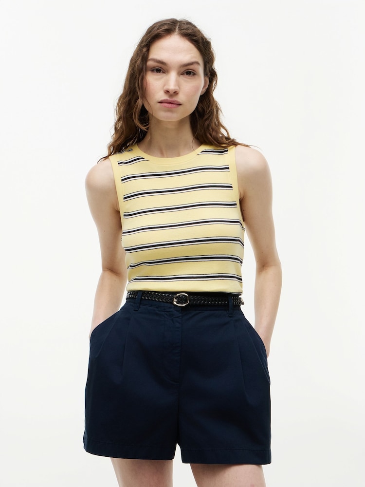 Tommy Hilfiger Yellow Stripe Slim Crew Neck Tank Top - Image 1 of 5
