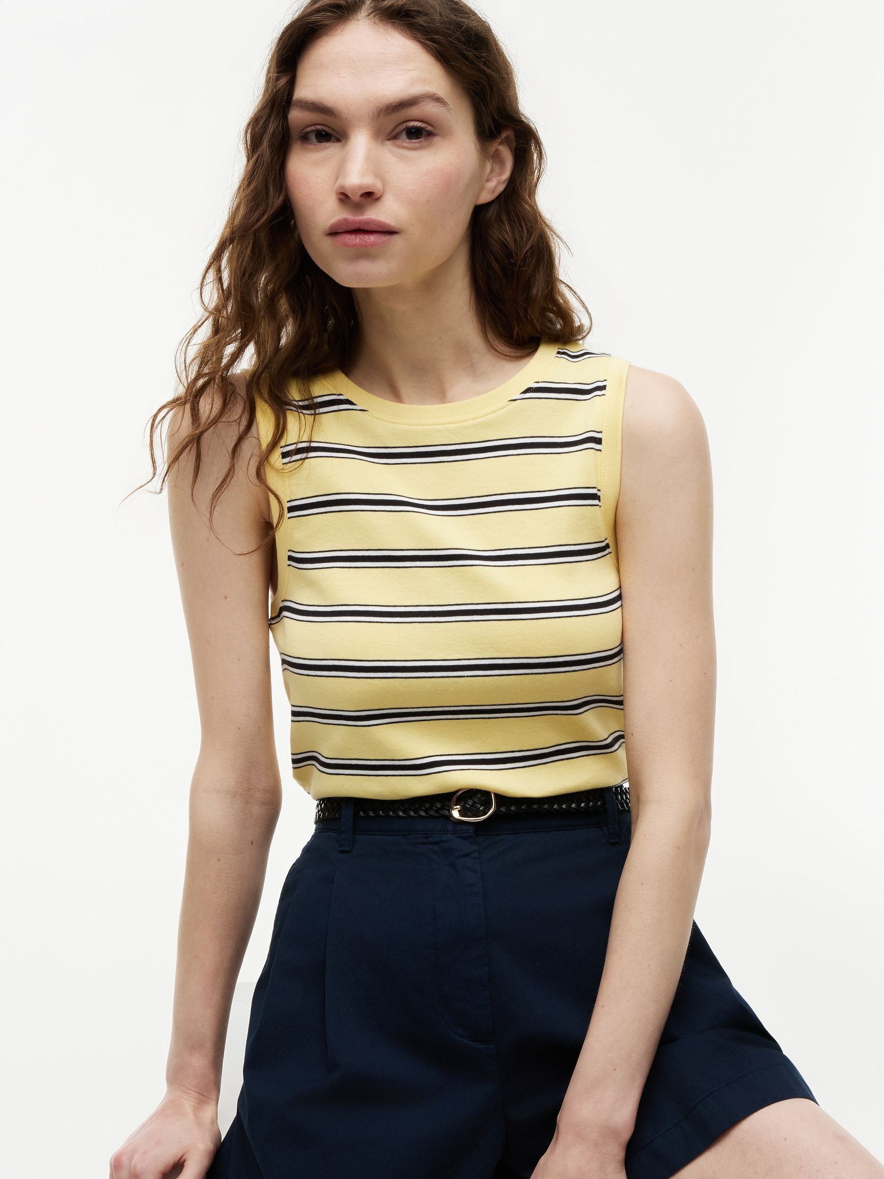 Buy Tommy Hilfiger Yellow Stripe Slim Crew Neck Tank Top from Next Buy Tommy Hilfiger Yellow Stripe Slim Crew Neck Tank Top from Next